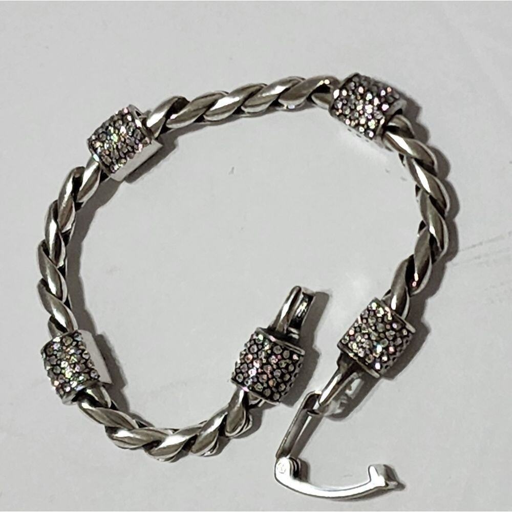 Brighton Braided jeweled crystal Meridian Barrel Station Silver Plated bracelet